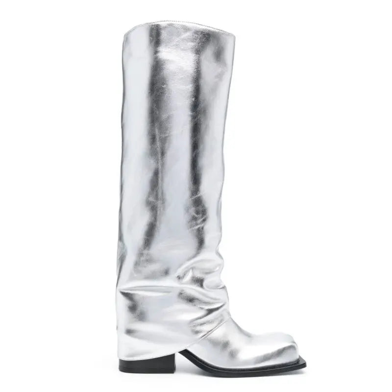 Marigold Shadows Shoes Baddie Barrel Boot - Silver