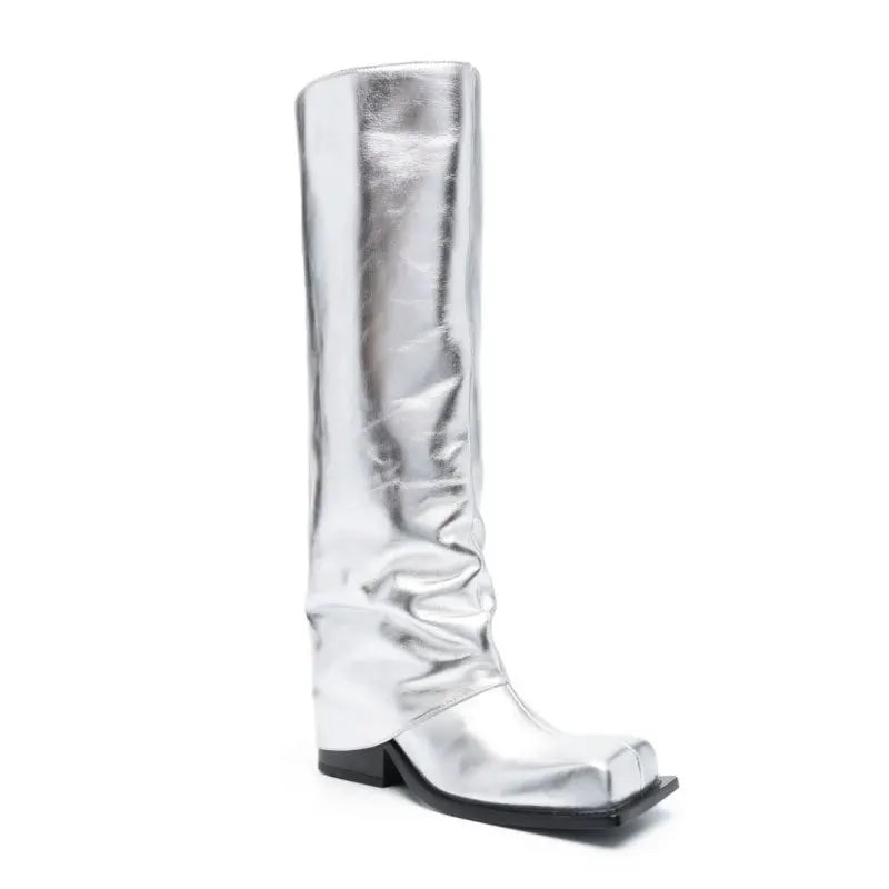 Marigold Shadows Shoes Baddie Barrel Boot - Silver