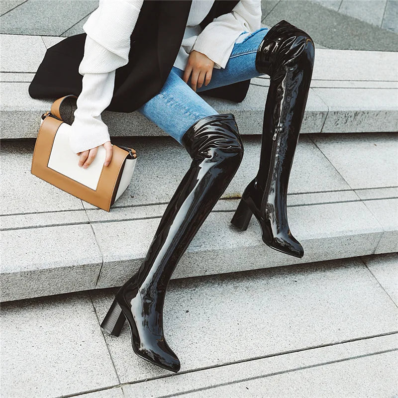 Marigold Shadows Shoes Salwa Patent Boot - Black