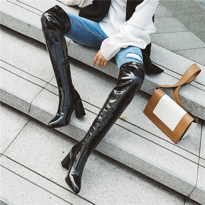 Marigold Shadows Shoes Salwa Patent Boot - Black