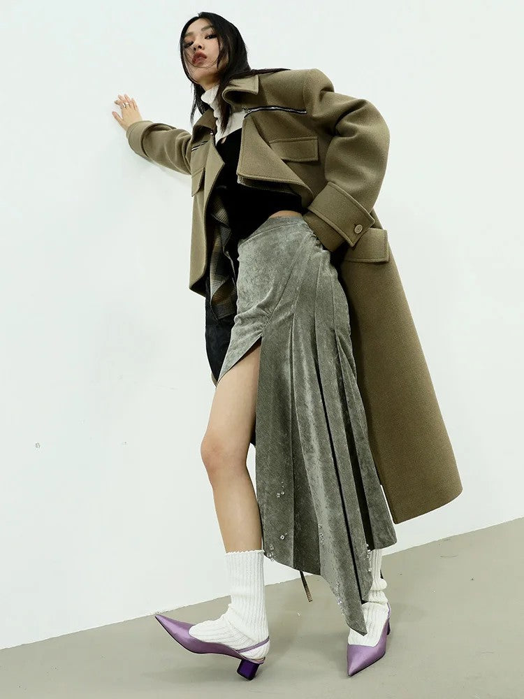 Marigold Shadows Skirts Mermadee Velvet Pleated Long Skirt