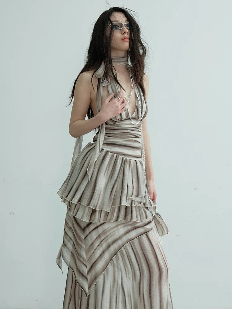 Marigold Shadows Skirts *** Premanther Striped Halter Skirt Set