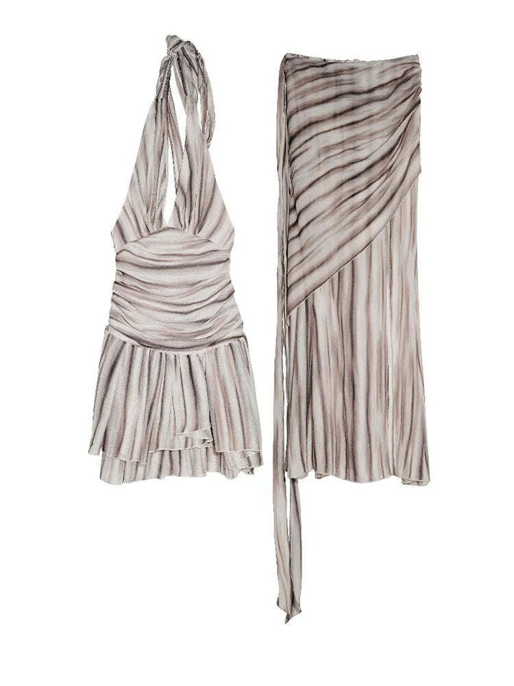 Marigold Shadows Skirts *** Premanther Striped Halter Skirt Set