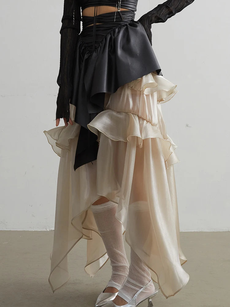 Marigold Shadows Skirts Saturn Ruffled Champagne Skirt