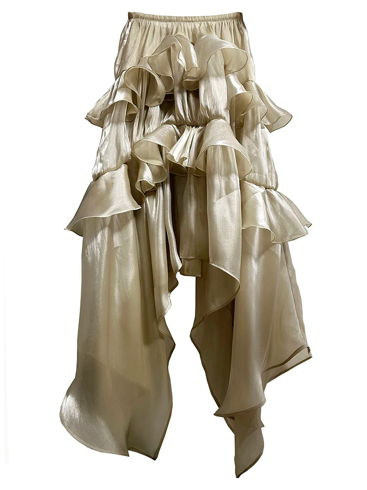 Marigold Shadows Skirts Saturn Ruffled Champagne Skirt