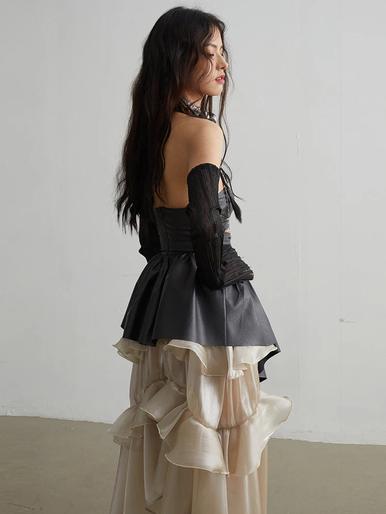 Marigold Shadows Skirts Saturn Ruffled Champagne Skirt