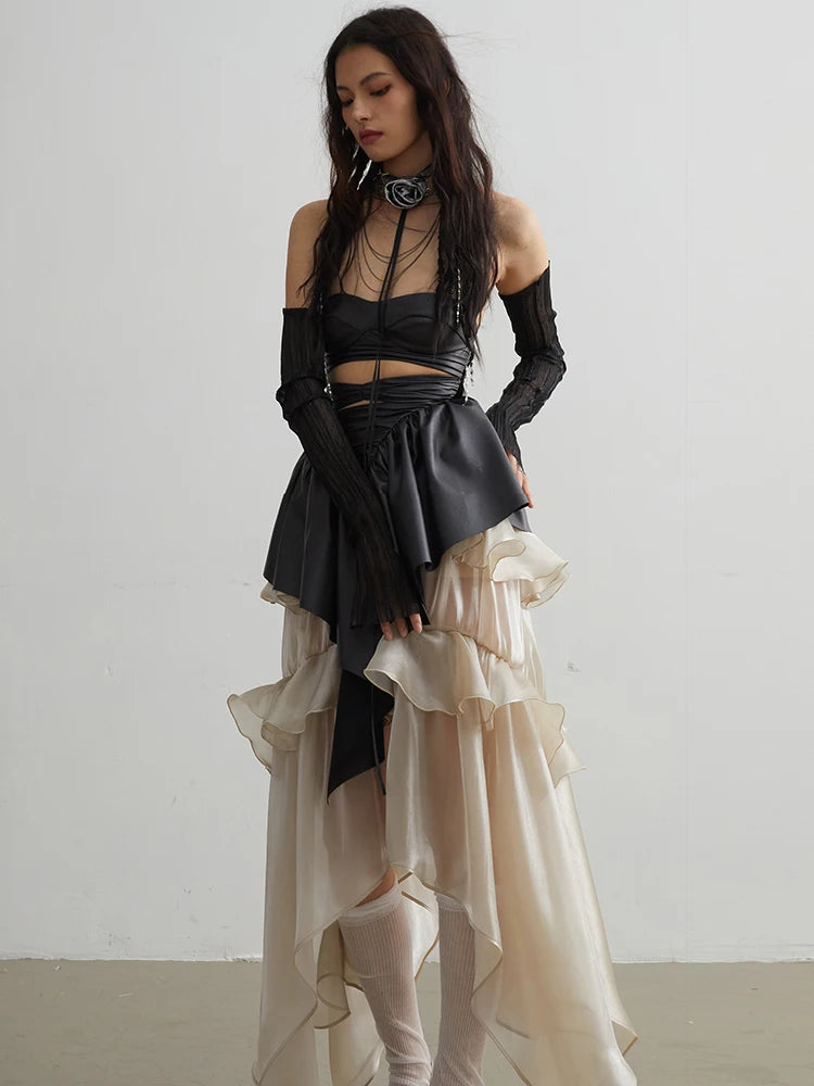Marigold Shadows Skirts Saturn Ruffled Champagne Skirt