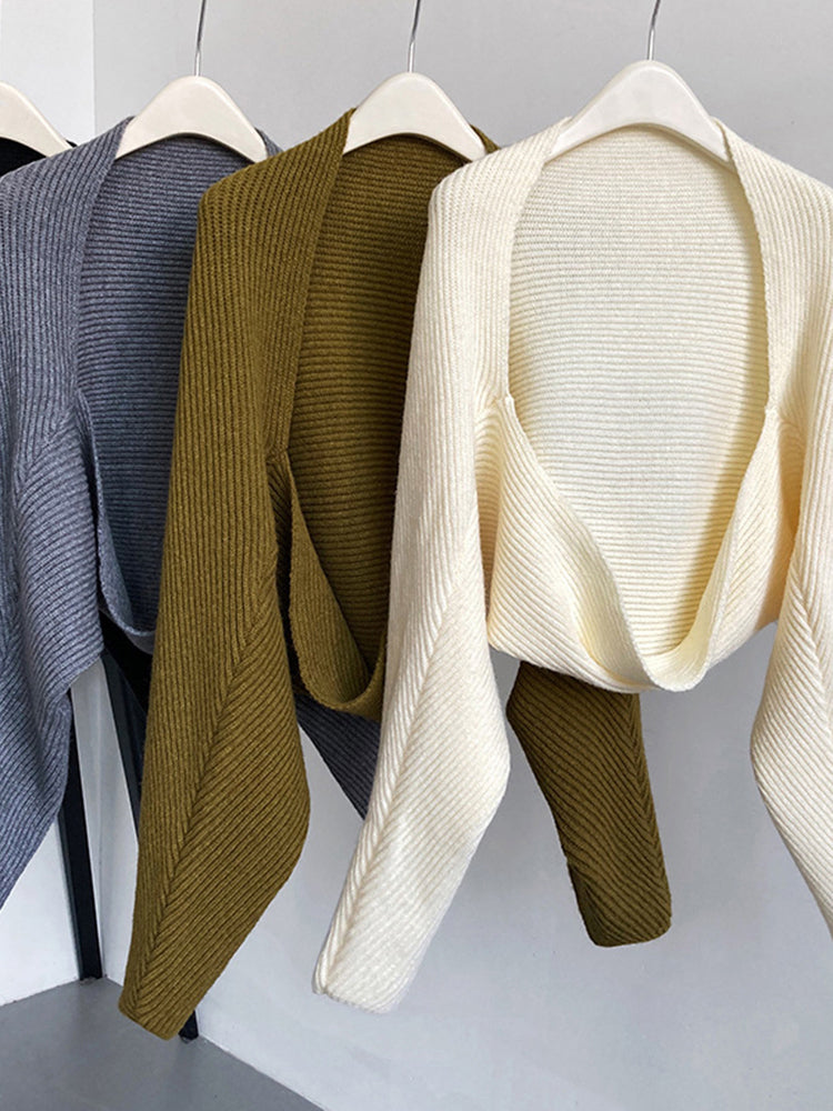 Marigold Shadows Sweaters Touka Knitted Shrug Scarf - Gray