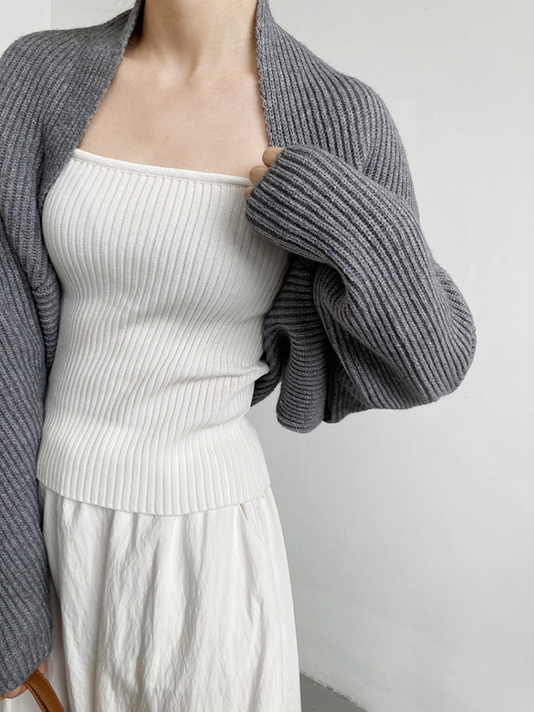 Marigold Shadows Sweaters Touka Knitted Shrug Scarf - Gray