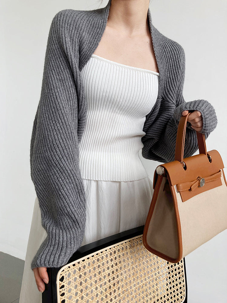 Marigold Shadows Sweaters Touka Knitted Shrug Scarf - Gray