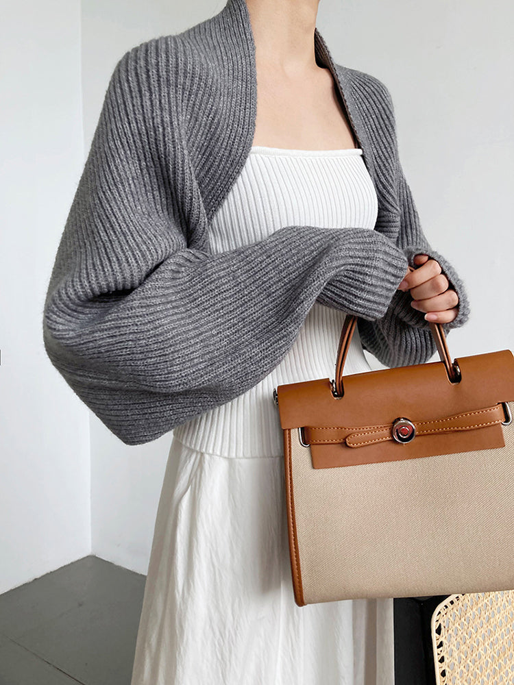 Marigold Shadows Sweaters Touka Knitted Shrug Scarf - Gray