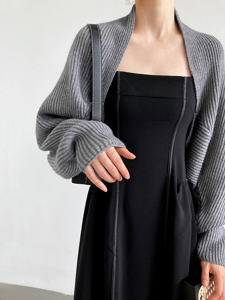 Marigold Shadows Sweaters Touka Knitted Shrug Scarf - Gray