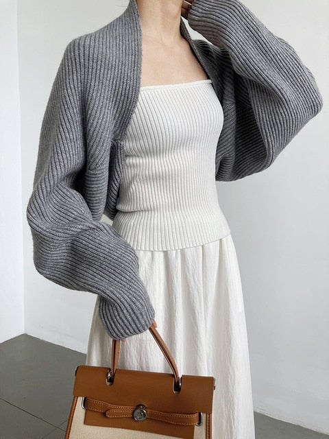 Marigold Shadows Sweaters Touka Knitted Shrug Scarf - Gray
