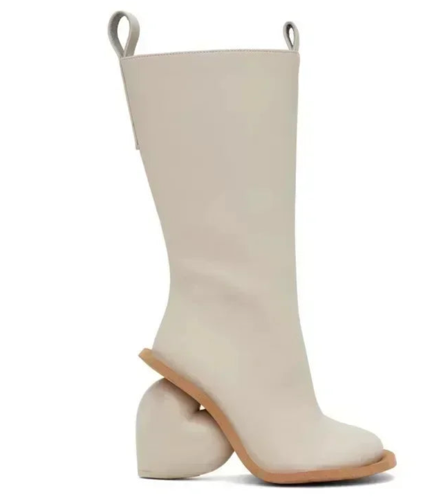 Marigold Shadows Taura Heart Heel Boots - Beige