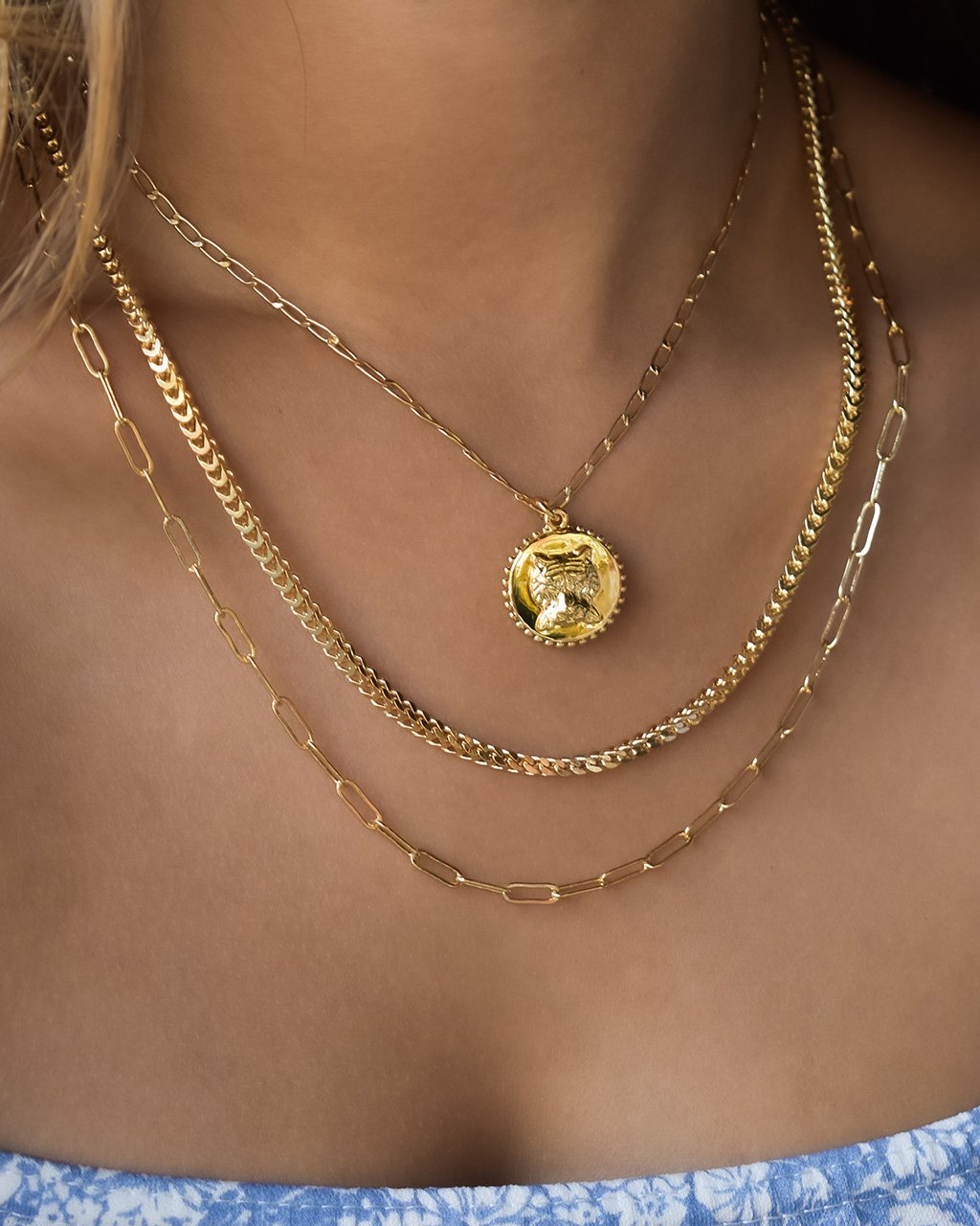 Sterling Forever Layered Chains with Tiger Charm by Sterling Forever