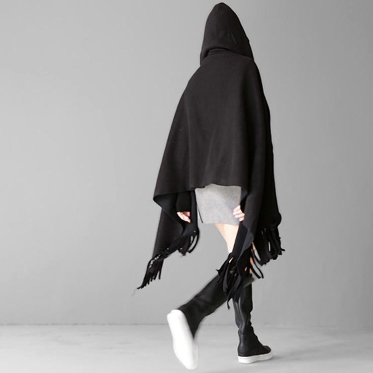 Marigold Shadows Accessories Shi Hooded Fringe Shawl - Black