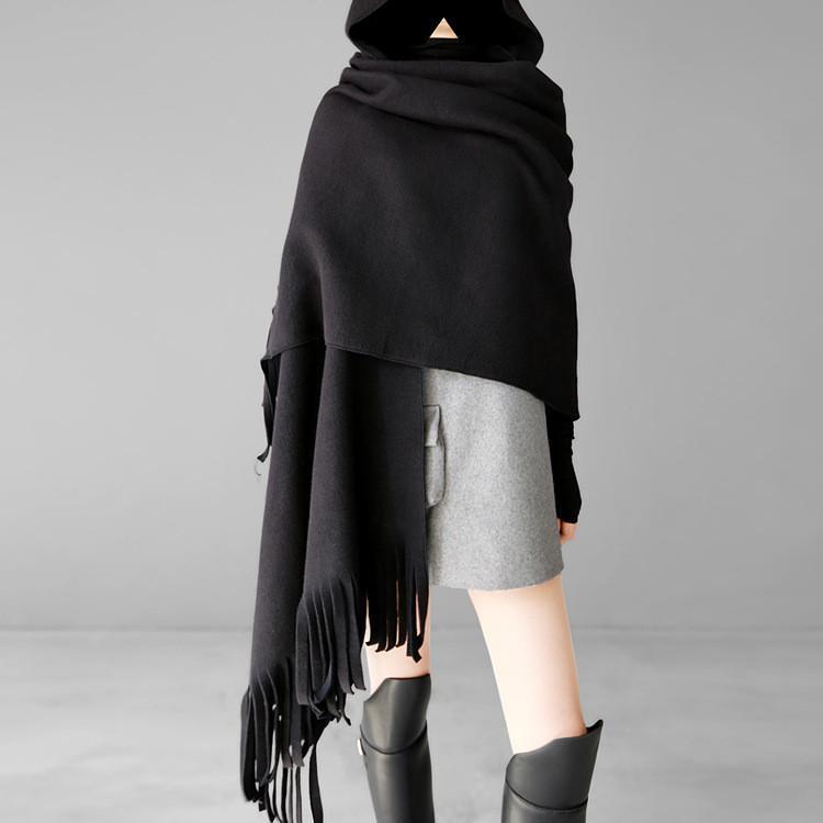 Marigold Shadows Accessories Shi Hooded Fringe Shawl - Black