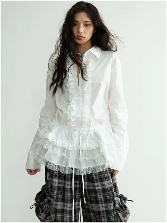 Sharley Lace Ruffle Blouse