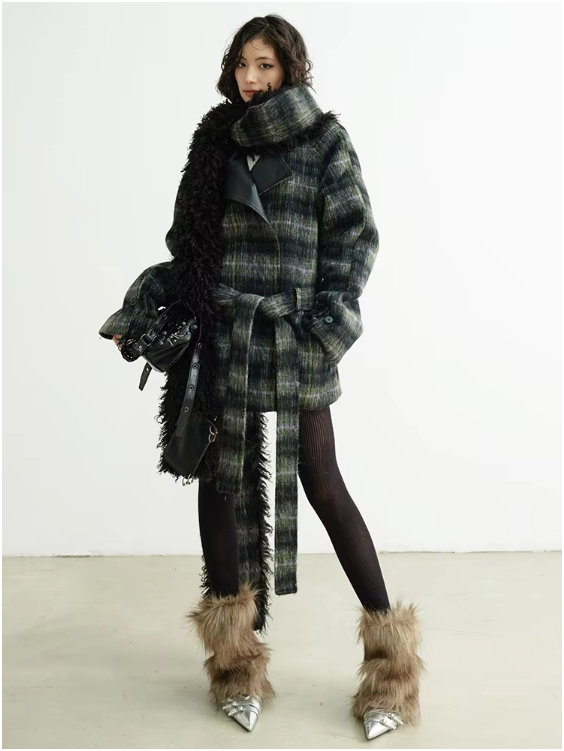 Puket Plaid Scarf Coat