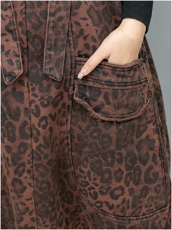 Kuniko Denim Leopard Overalls