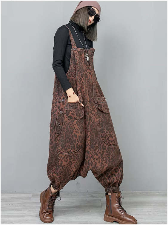 Kuniko Denim Leopard Overalls