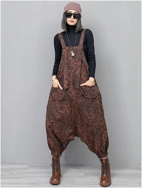 Kuniko Denim Leopard Overalls