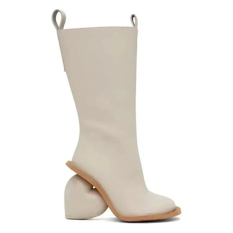 Taura Heart Heel Boots - Beige