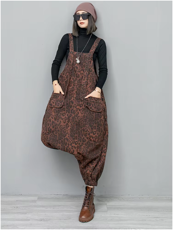 Kuniko Denim Leopard Overalls