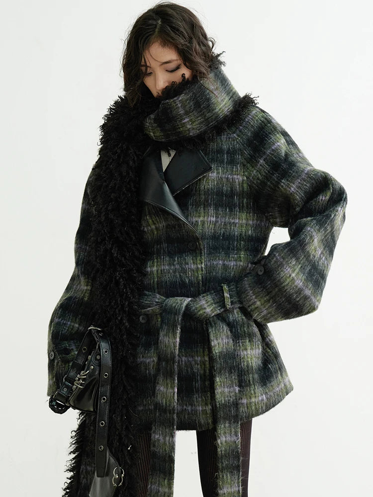 Puket Plaid Scarf Coat