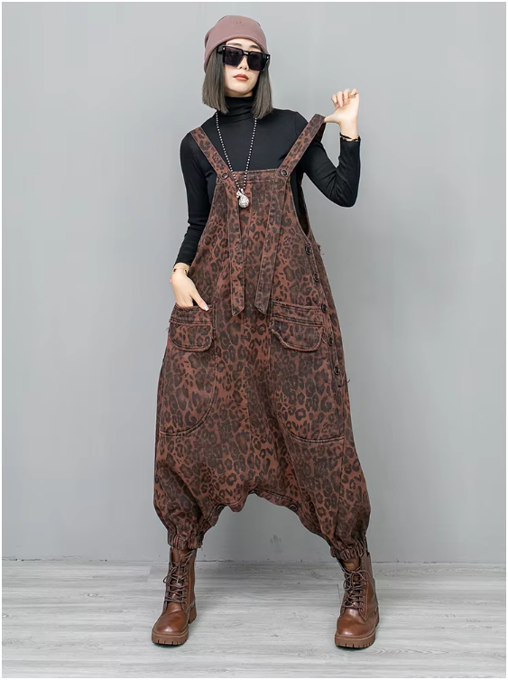 Kuniko Denim Leopard Overalls