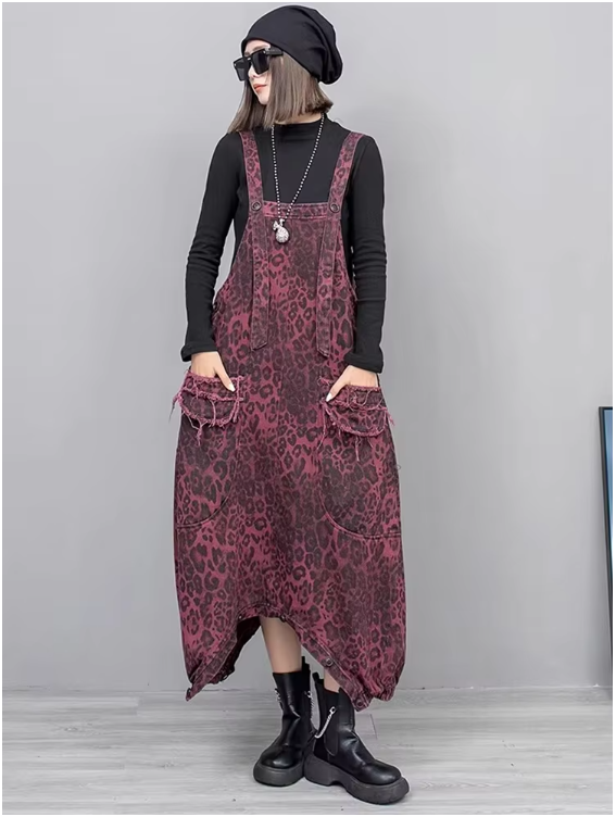 Kuniko Denim Leopard Overalls