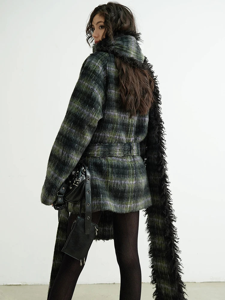 Puket Plaid Scarf Coat