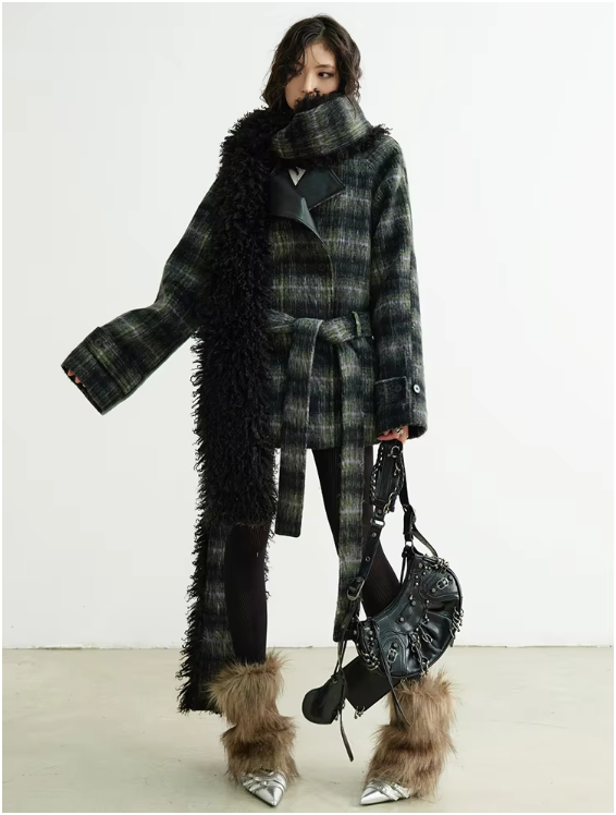 Puket Plaid Scarf Coat