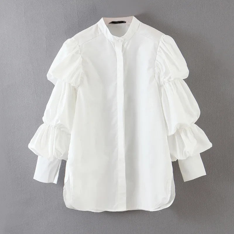 Marigold Shadows Shirts & Tops Daoko Pleated Puff Long Sleeve Shirt - White