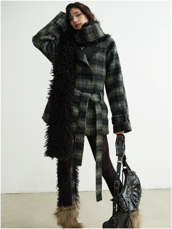 Puket Plaid Scarf Coat