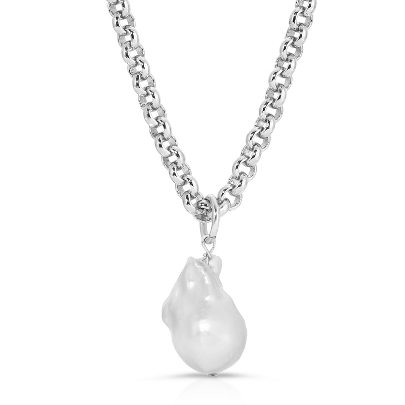 eklexic Micro Royal Chain with XL Baroque Pearl Pendant Necklace by eklexic