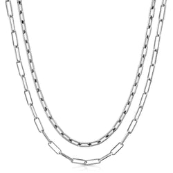 eklexic Silver Double Medium & Elongated Link Chain Necklace by eklexic