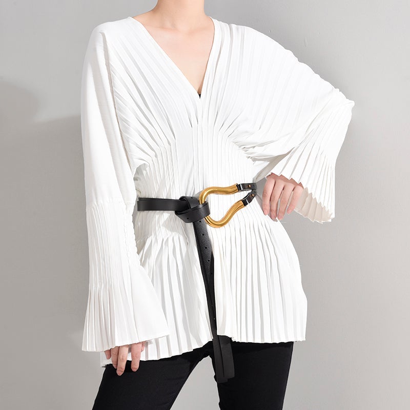 Marigold Shadows Blouses & Shirts Sakiya Pleated Long Sleeve Shirt