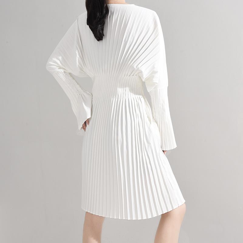 Sakiya Pleated Long Sleeve Shirt Dress - White – Marigold Shadows