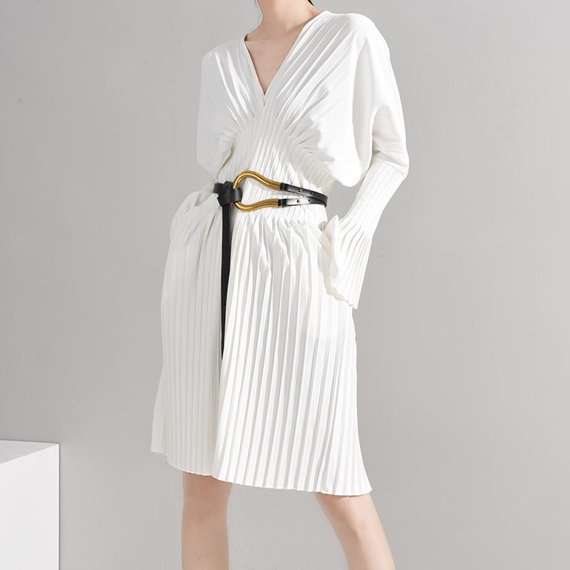 Marigold Shadows Blouses & Shirts Sakiya Pleated Long Sleeve Shirt Dress - White