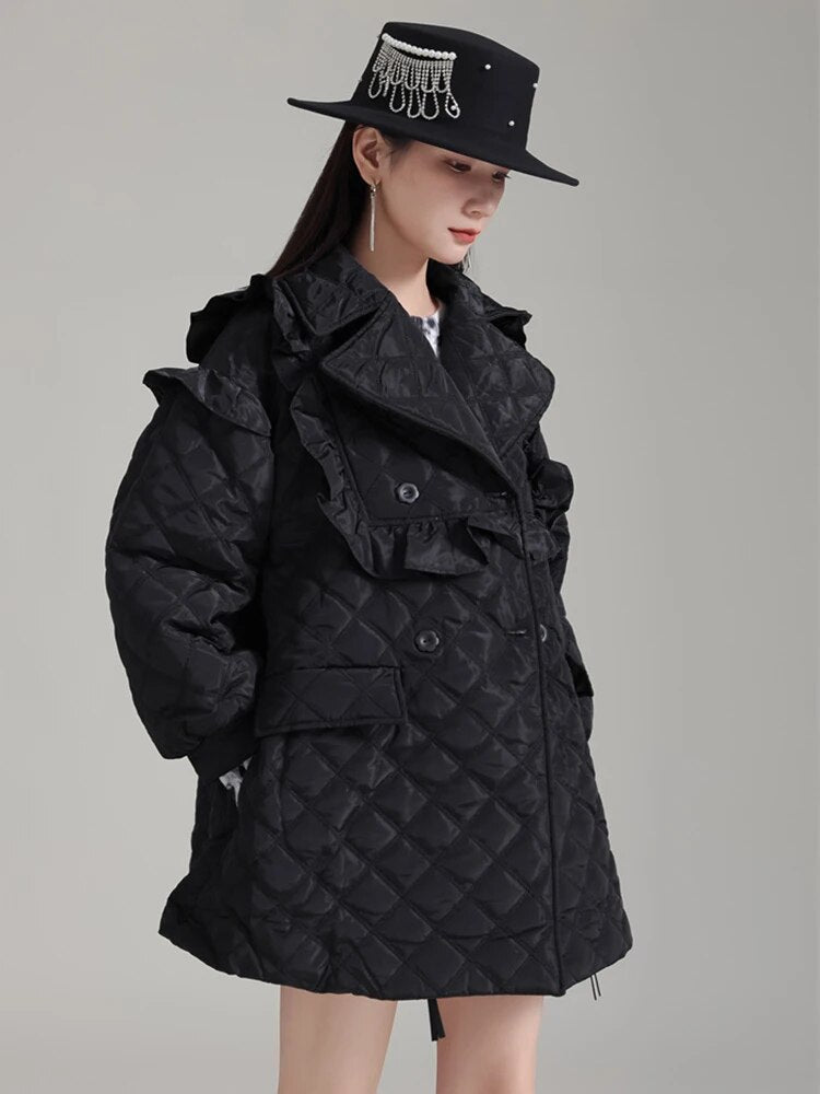 Marigold Shadows Coats Hunta Ruffle Coat - Black