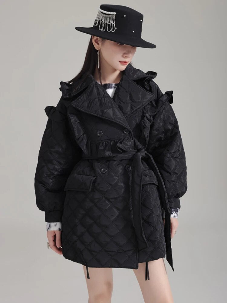 Marigold Shadows Coats Hunta Ruffle Coat - Black