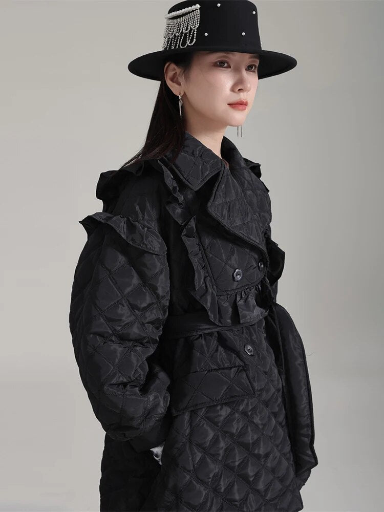 Marigold Shadows Coats Hunta Ruffle Coat - Black