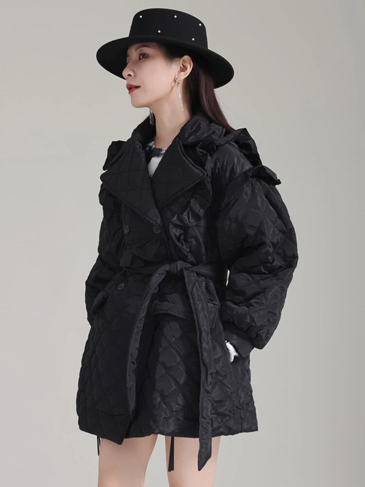 Marigold Shadows Coats Hunta Ruffle Coat - Black