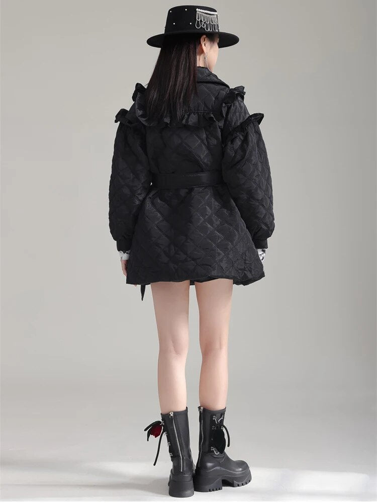 Marigold Shadows Coats Hunta Ruffle Coat - Black