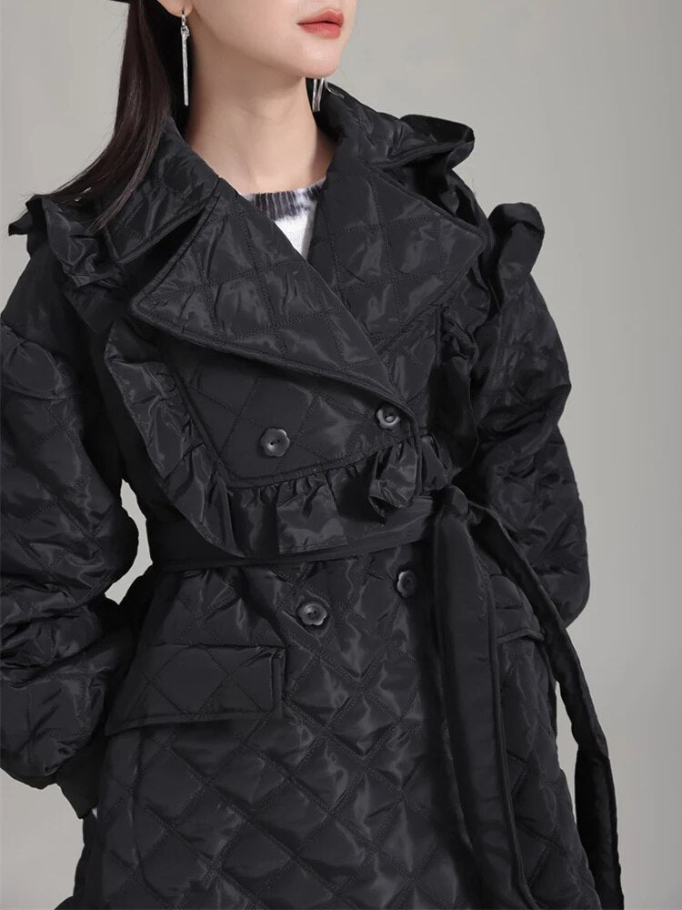 Marigold Shadows Coats Hunta Ruffle Coat - Black