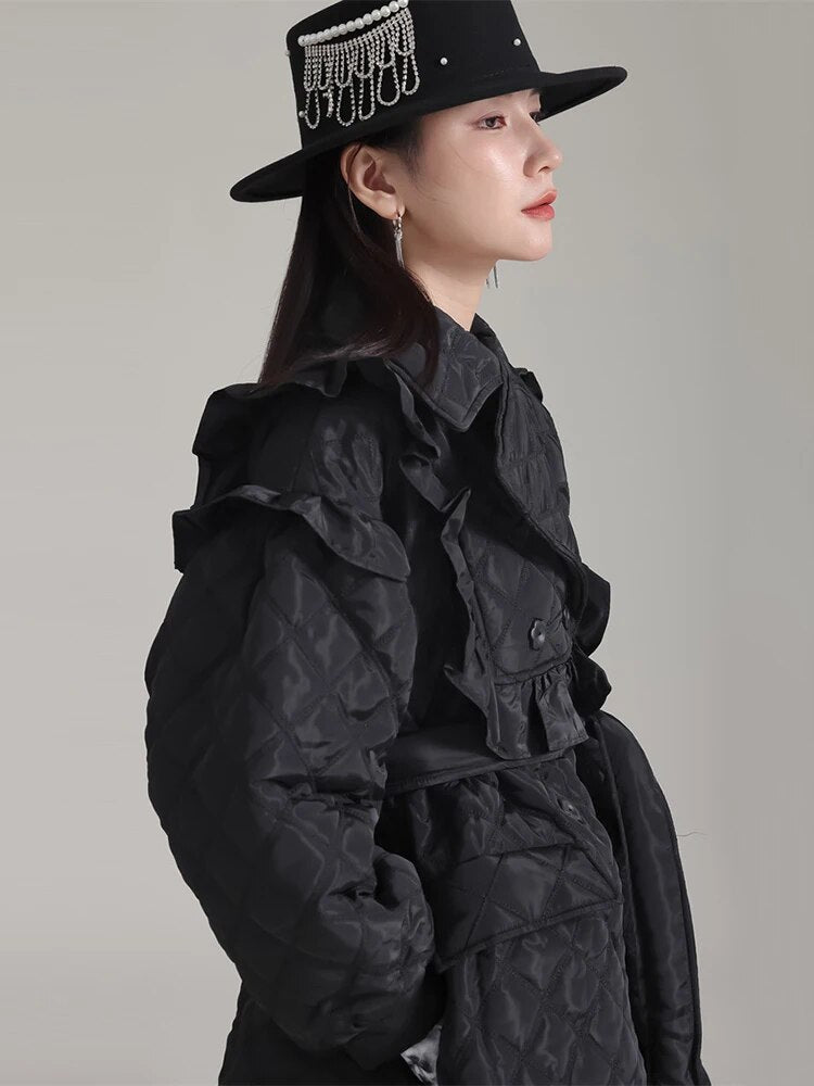 Marigold Shadows Coats Hunta Ruffle Coat - Black