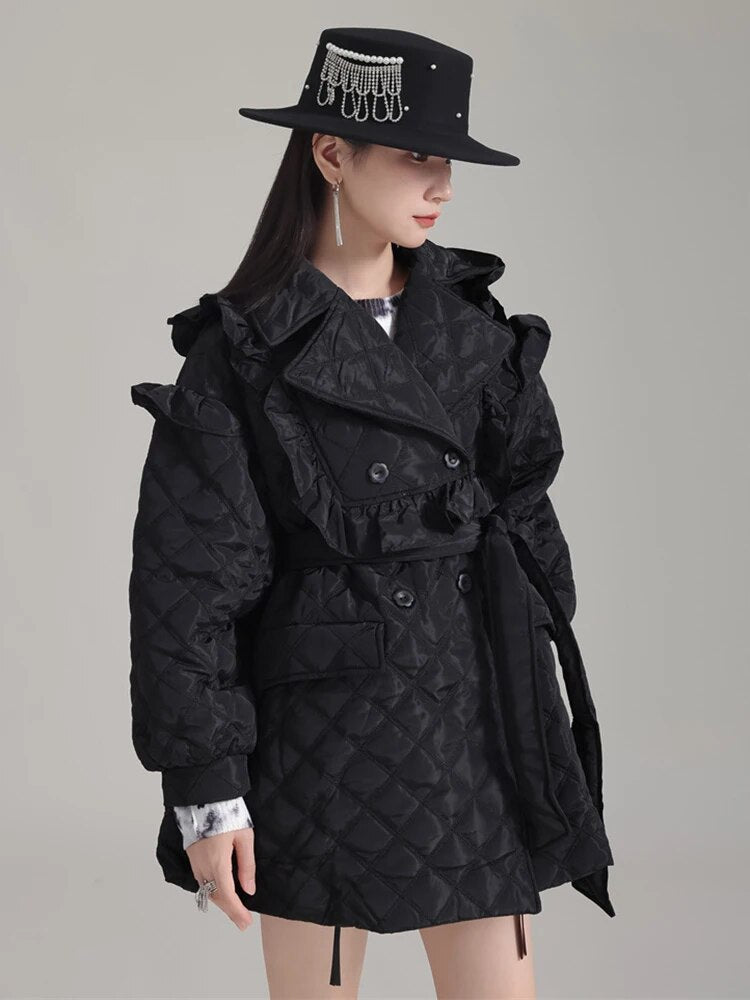 Marigold Shadows Coats Hunta Ruffle Coat - Black