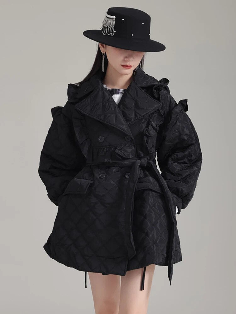 Marigold Shadows Coats Hunta Ruffle Coat - Black