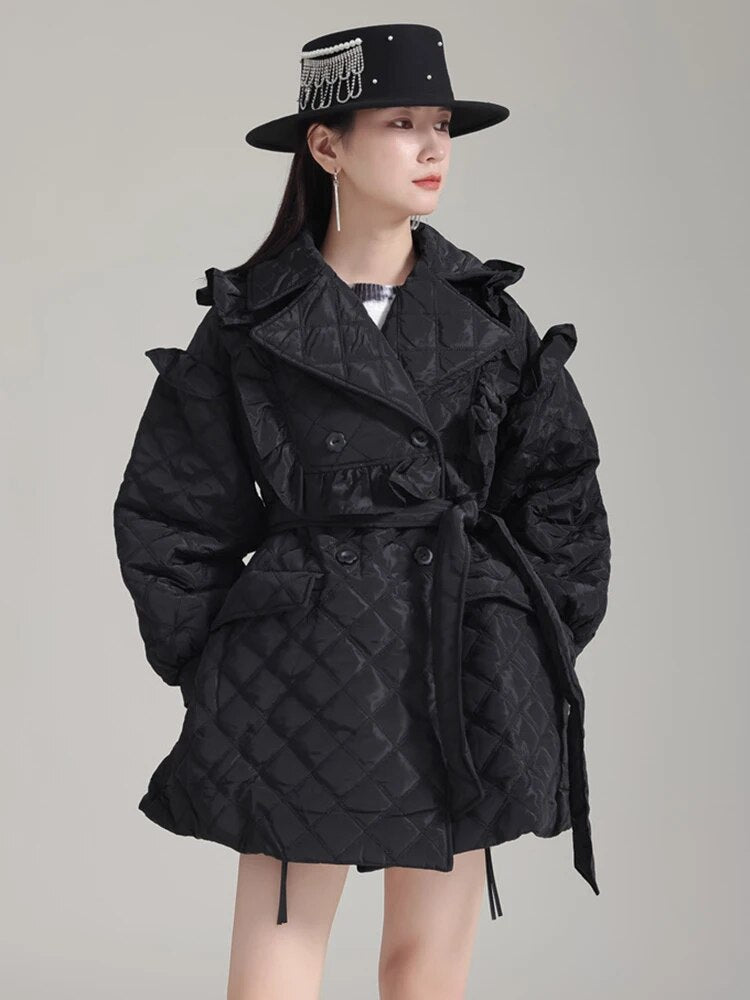 Black ruffle clearance coat